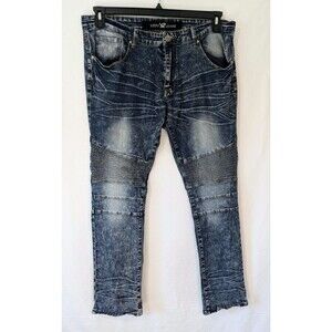 XRAY Jeans Men’s 36x32 Slim Moto Biker Acid Wash Blue Denim Distressed